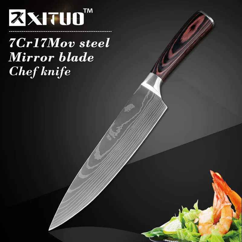 XITUO бритвы острые кухонные ножи для очистки овощей утилита Santoku нарезки шеф-повара Дамасские вены Paka деревянной ручкой из нержавеющей стали поварской нож