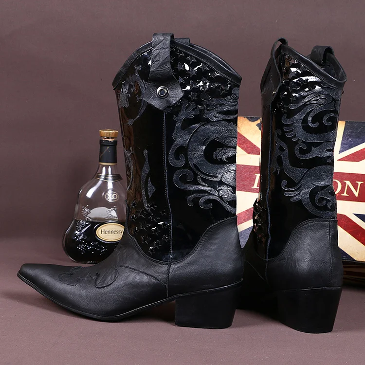 Мужская зимняя обувь; ковбойские сапоги мужские из натуральной кожи с острым носком; обувь в стиле панк; высокие армейские сапоги до бедра; обувь «Челси» с вышивкой
