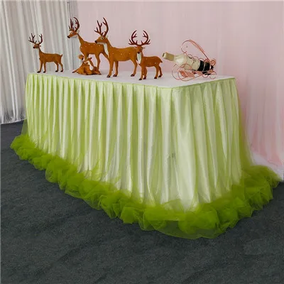 Organza tulle tutu chiffon baby shower birthday restaurant table skirt ice silk table skirting for wedding party banquet decor - Color: GREEN