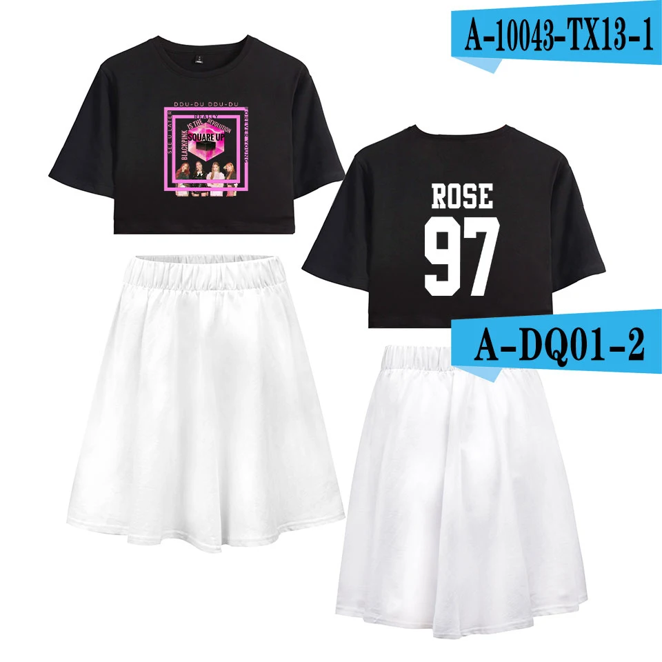 Style3 New BlackPink Short skirt Sexy Set Short sleeve T-shirt and Short skirt suit Two Piece Beautiful Girl Casual fashion Sets - Цвет: Style3