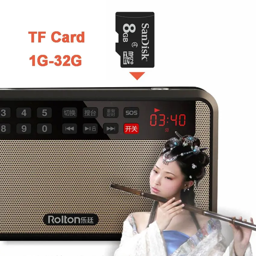 Mp3 плеер RoltonT60 мини портативные аудио колонки FM радио светодиодный экран