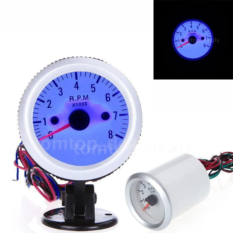 

Tachometer Tach Gauge with Holder Cup for Auto Car 2" 52mm 0~8000RPM Blue LED Light