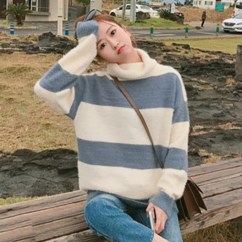 CHICEVER весенний принт полосатый хит цвет Женский Топ свитер свободный оверсайз тонкий женский вязаный Пуловеры мода Корейский