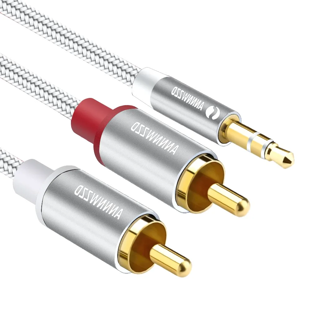 Yuanji RCA Audio Cable 2RCA Male to 3.5mm Jack to 2 RCA AUX Cable Nylon Braided Splitter Cable for Home Theater iPhone Headphone