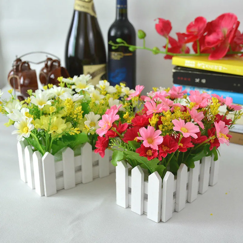 Свадебный декор, искусственная Цветочная подделка, Маргаритка в белом пикетке, забор, горшок, Луи, искусственные цветы, сад, маленькое растение
