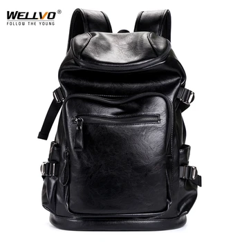 

Wellvo Men PU Leather Backpack Teenager Vintage Backpacks for male Korean Japan Style School Laptop Bags Women Shoulder XA137WC