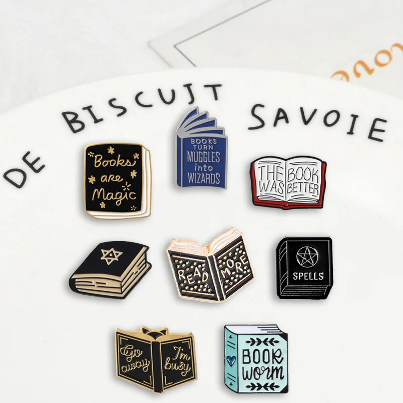 

Books are Magic Badges Brooches Book series Denim Enamel lapel pins Learning Gifts for teacher student Jewelry wholesale