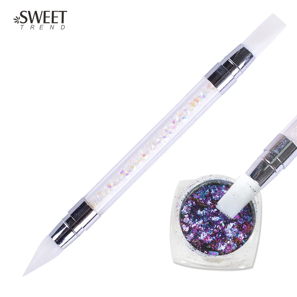 

1pc Rhinestones Handle Emboss Nail Art Pen Silicone Nail Carving Brush Glitter Picker Nail Brushes Powder Picking Tools LAD003