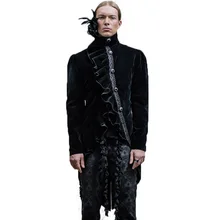 Steampunk Gothic Palace Men’s Winter Asymmetric Coat Single Breasted Slim Fit Outwear Wool Dovetail Trench Coats With Feathers
