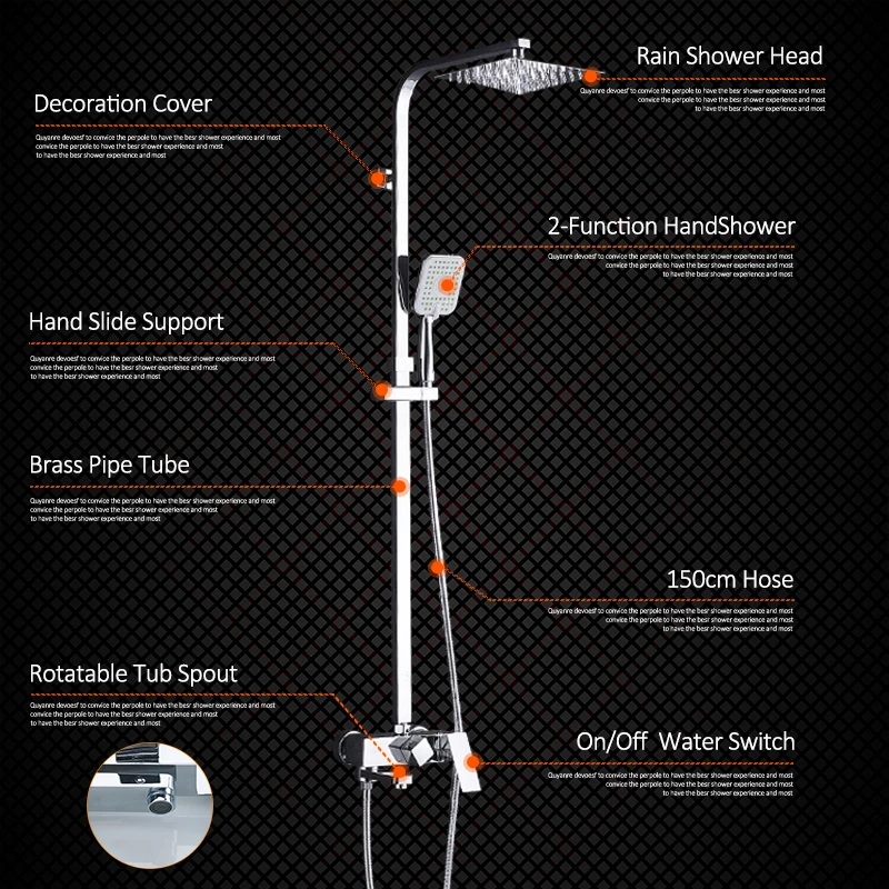 Quyanre хром Ванная комната душа набор " Дождь Насадки для душа 2-полосная душевая лейка для душа кран поворотный носик Ванна Душ
