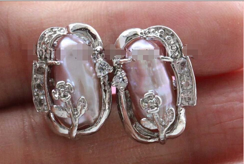 

Free shipping >>>>>>Natural 13x18mm Lavender Baroque Biwa pearl Earrings 925silver hook #f2366!