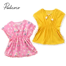 Фирменная Новинка для новорожденных, младенцев Детское платье для маленьких девочек с цветочным рисунком платья с бахромой, Открытое платье без рукавов с рукавами «летучая мышь» Плавание Cover Up От 6 месяцев до 5 лет