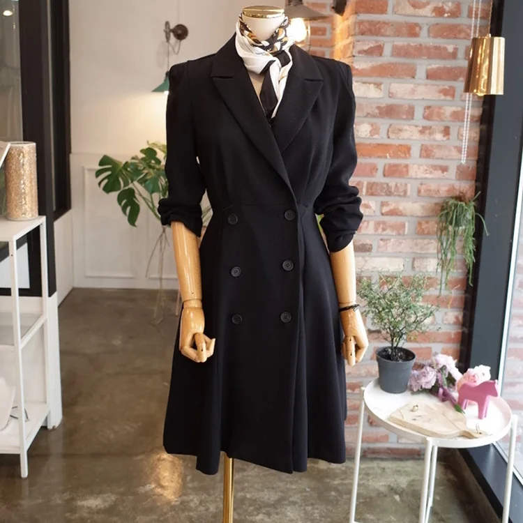 New Korean Version of Spring Dress for Women In 2019 with Double-breasted V-neck Dress and Long-sleeved Suit Jacket Coat Women New Korean Version of Spring Dress for Women In 2019 with Double-breasted V-neck Dress and Long-sleeved Suit Jacket Coat Women