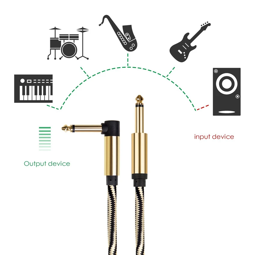 JDR гитарный кабель профессиональный инструмент 10 футов кабель 1/"(6,3 мм) прямой на правый угол золотой черный медная экранирующая линия