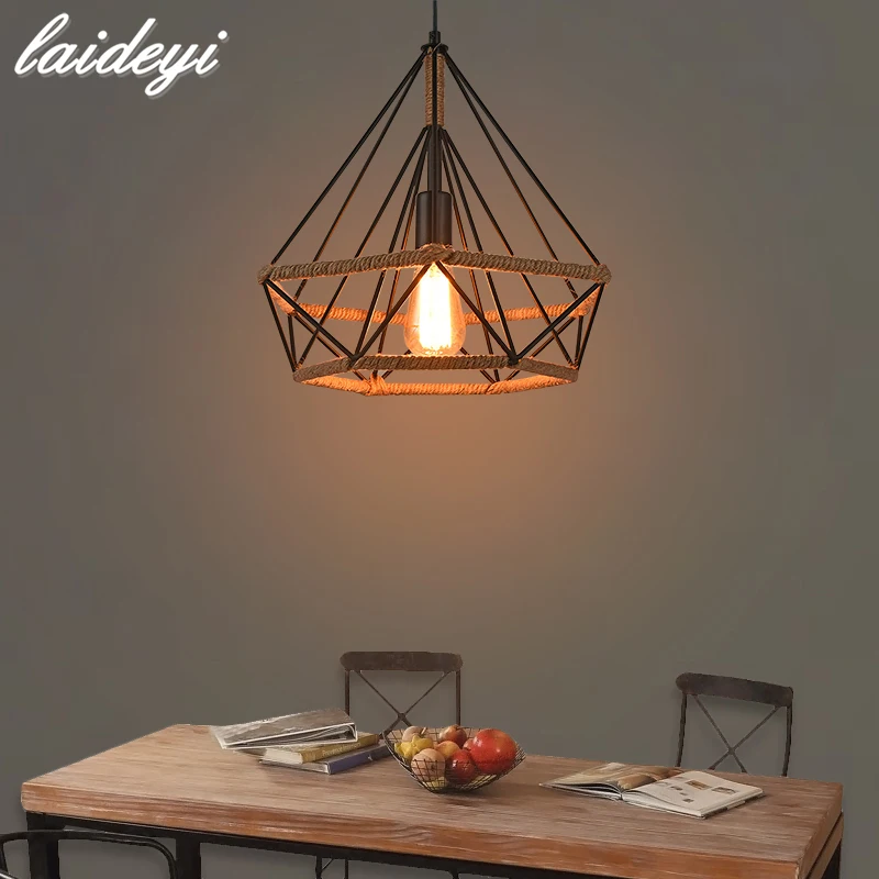 

LAIDEYI Loft Vintage Iron Pendant Lights Edison Bulb E27 Black Industrial Lighting Restaurant Bar Bookstore Attic Decor Lamp