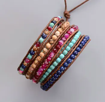 New Mixed Natural Stones Onyx Beads Leather Wrap Bracelets Wholesale Handmade Bohemian Bracelet Dropshipping Jewellery