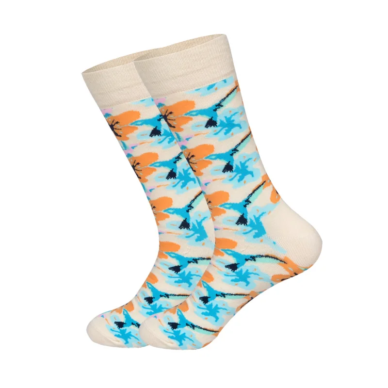 Мужские носки, 21 цвет, модные, сетчатые, кактус, морская волна, повседневные, узор, британский стиль, счастливые носки