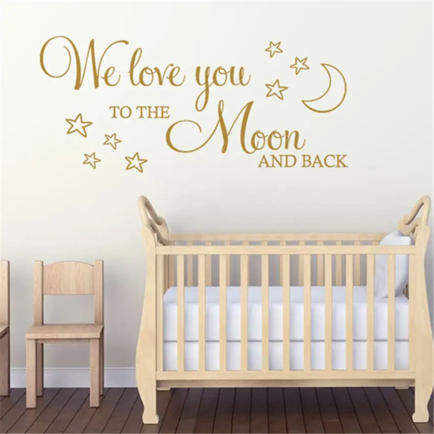 

We Love You To The Moon And Back Art Deco Decoration Home Decor Children Room Wall Decal Cartoon Vinyl Wall Stickers D514