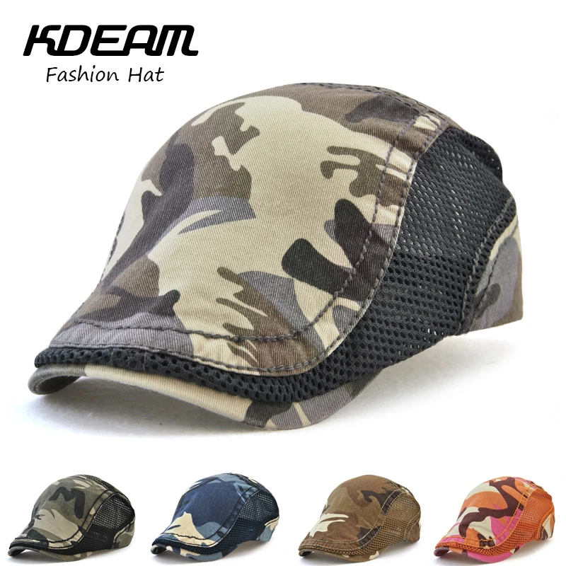 

KDEAM Breathable Camouflage Berets Cap Adjustable Caps for Men Summer Outdoor Women Sun Hats Flat Cotton Newsboy 2178