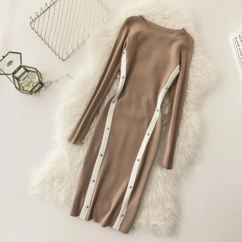 ALPHALMODA OL Graceful Knitting Vestidos Winter 2018 Women New Block Color Rivet Striped Dress Slim Pullovers Knit Vestido ALPHALMODA OL Graceful Knitting Vestidos Winter 2018 Women New Block Color Rivet Striped Dress Slim Pullovers Knit Vestido