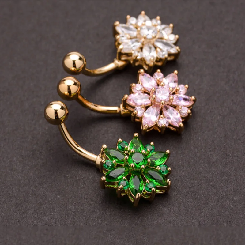 

LNRRABC 1 Piece Stainless Steel Crystal Flower Navel & Bell Button Rings Piercing Body Jewelry Nombril Ombligo