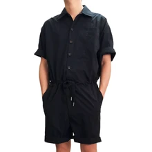 Модные мужские комбинезоны с коротким рукавом мужской комбинезон с завязками на талии карго короткий однобортный Топ Брюки цельный комбинезон