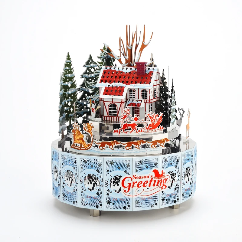 

Winter Snowscape Theme DIY Metal Music Box Clockwork Handmade Crafts Home Decor with Remote Control Light Musical Toy Gift