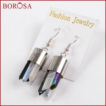 

BOROSA 10pairs Tiny Crystal Quartz Silver Earrings for Women, Druzy Crystal Charm Hook Earrings Dangle Earrings Jewelry WX817