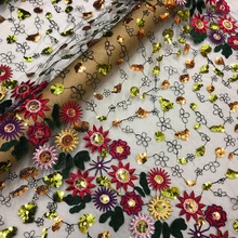 Французский пользовательское Изображение Полный полый чистая пряжа цвет вышитая блестками Ткань вечернее платье импортная модная ткань