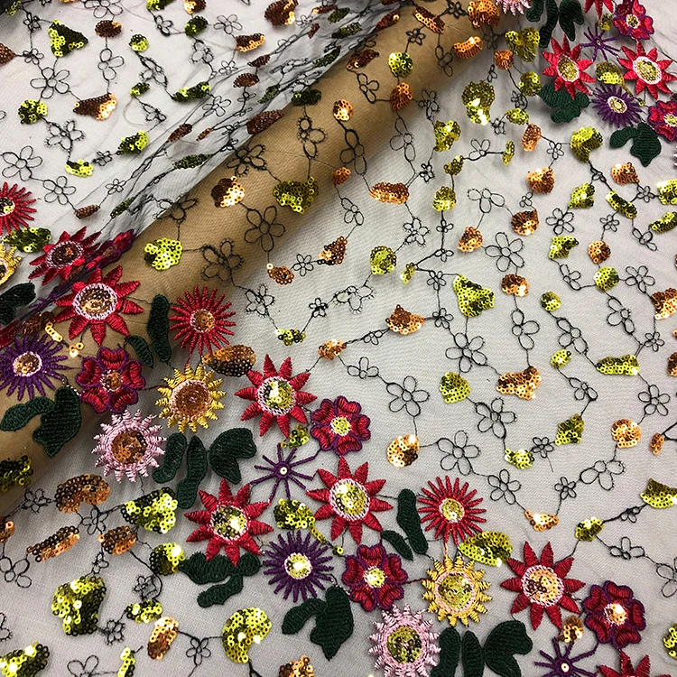 

French custom picture full hollow-out net yarn color sequins embroidery cloth evening dress to import fashion fabric