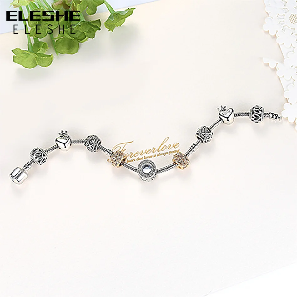 ELESHE Fashion Crystal Beads Bracelet & Bangle For Women Simple Yellow Gold Round Charm Bracelets Pulseras Mujer Jewelry Party