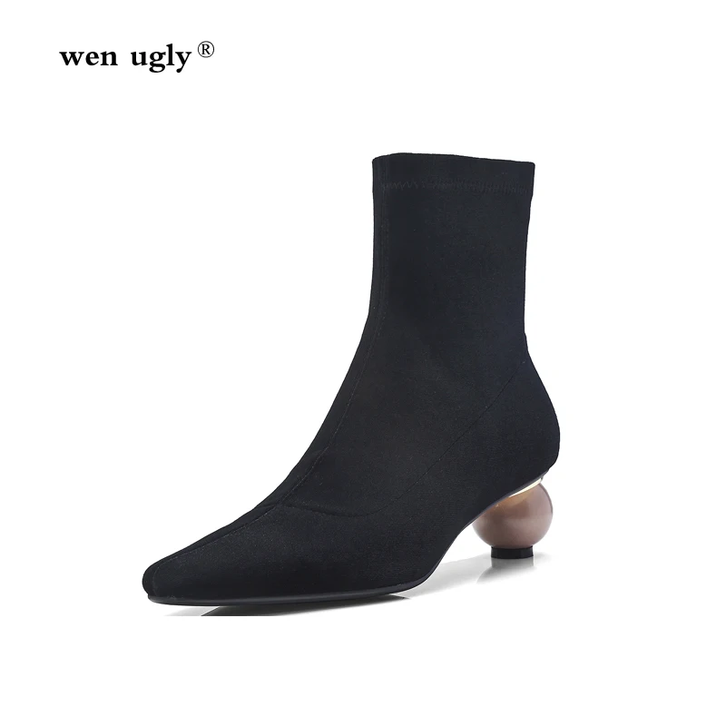 

Stretch fabric booties women's winter boots sexy shaped with ankle boots 2018 new autumn fashion women's shoes size 35-40