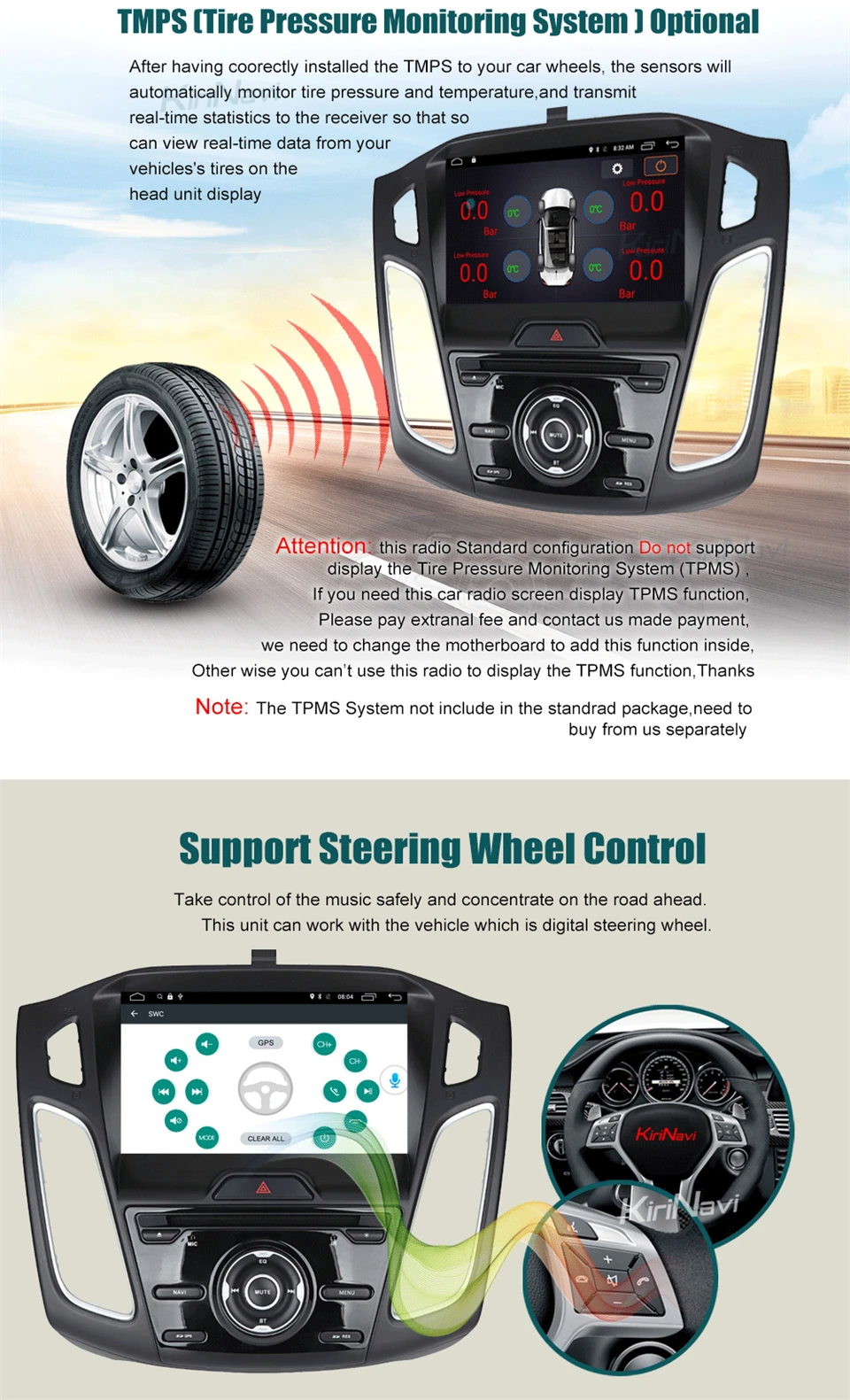 Sale KiriNavi Octa core 4G LET android 7 car autoradio for ford focus navigation 2015 - 2017 support 4K Video 4G 5