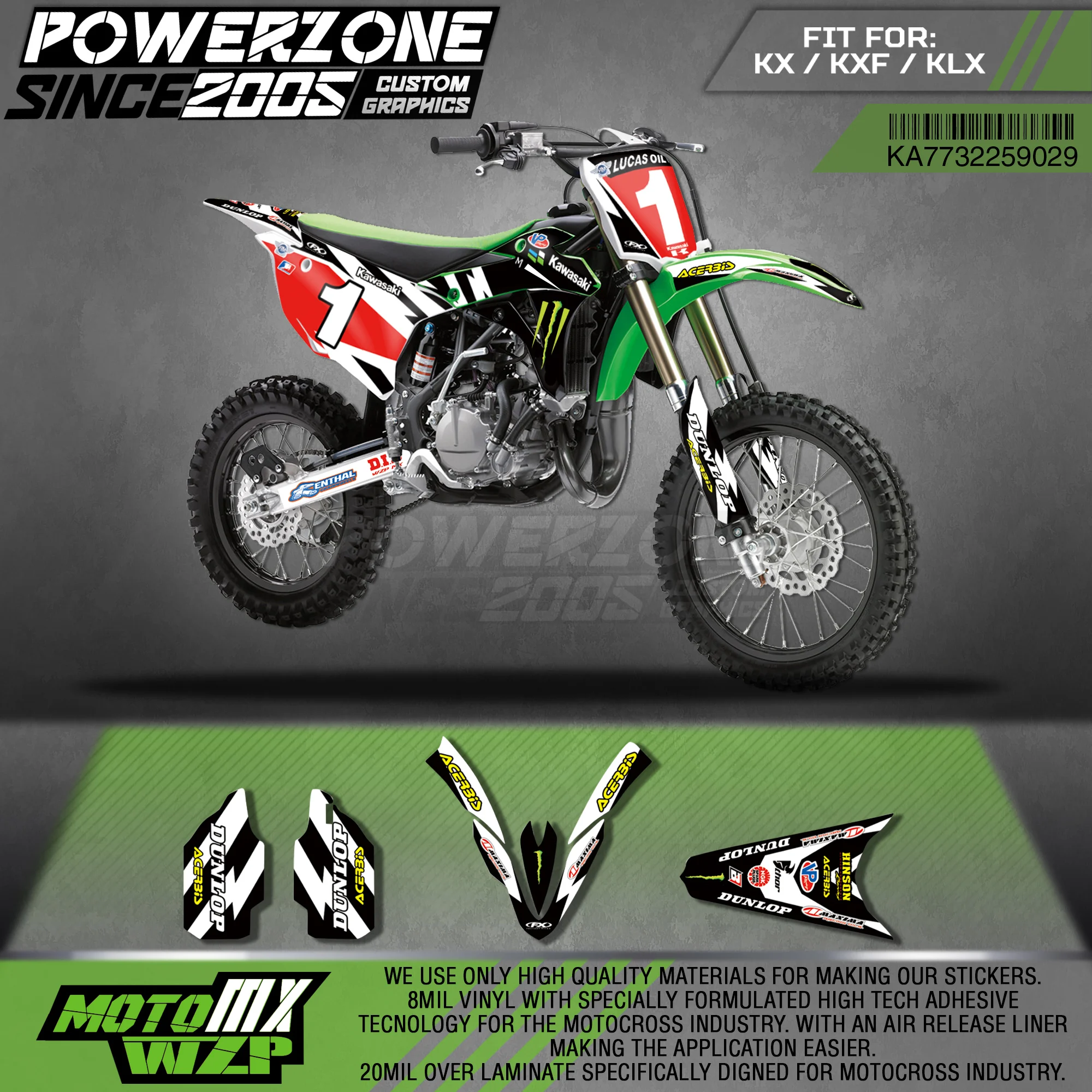 

PowerZone Custom Team Graphics Backgrounds Decals 3M Stickers Kit For Kawasaki KX85 KX100 2014-2019 029