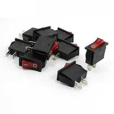 10 шт. переменный ток 250 В/10 А 125 В/15 2-контактный SPST I/O Красный кнопочный