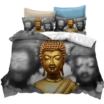 

Indian Mandala Buddha Bedding Set,Buddhist Bedding Golden Buddha and Grey Buddha Design,Home Bedroom Decoration Duvet Cover Sets