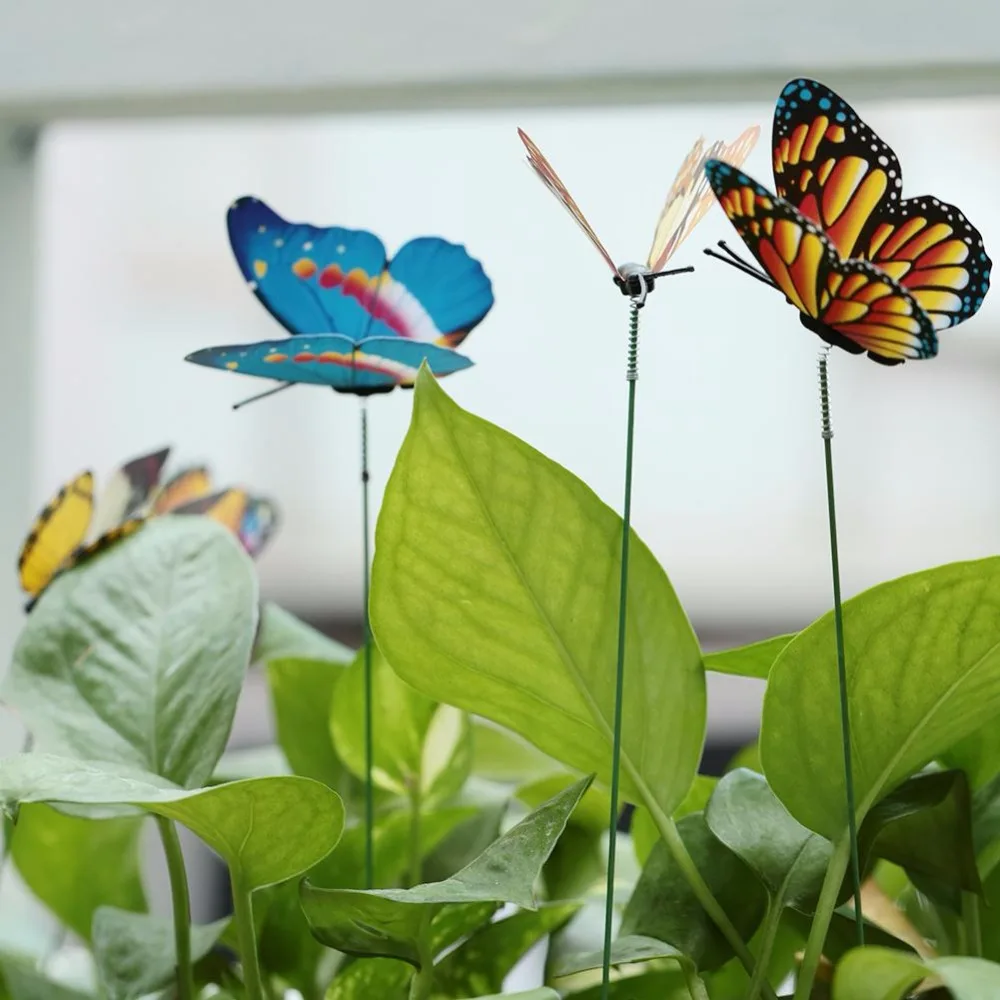 

15PCS/Lot Artificial Butterfly Garden Decorations Simulation Butterfly Stakes Yard Plant Lawn Decor Fake Butterefly Random Color