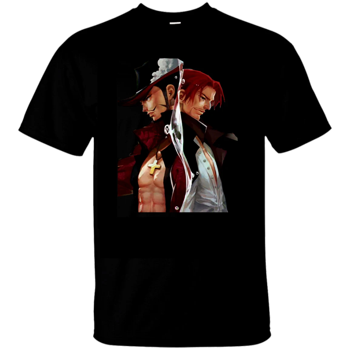 Один предмет Mihawk Vs Shanks Футболка короткий черный для мужчин Cheap дешевая распродажа хлопок футболки для мальчиков Цвет Забавный Печатный