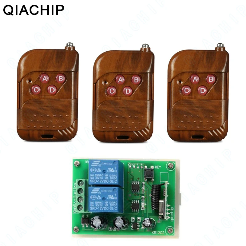 

QIACHIP 433MHz Universal Remote Control Switch DC 12V 2 CH RF Relay Receiver Module + 433Mhz Wireless Remote Control Switch Gate