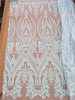 

2017 Latest Net Lace Sequins Fabric 130CM*450CM For Wedding Sewing Accessories High Quality African French Lace Fabric White