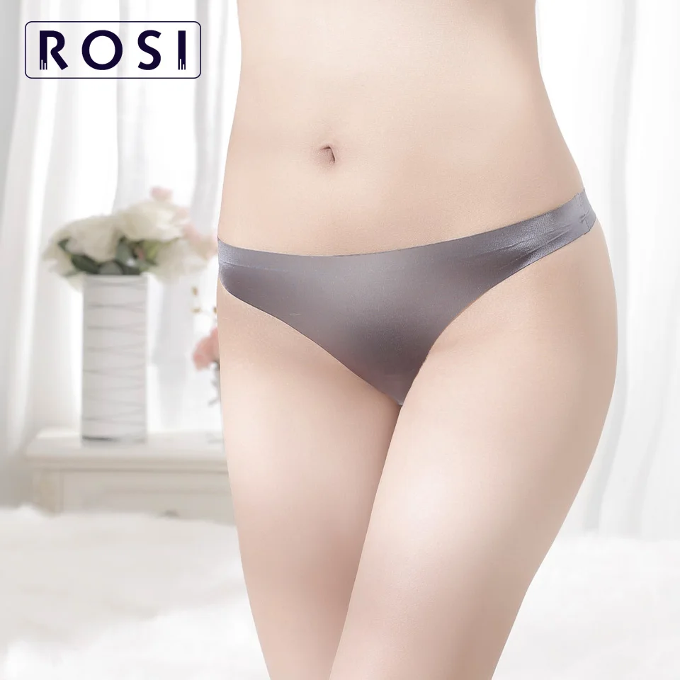Sexy Ice Silk Panties Women Seamless Thong Solid Low Waist G String Tangas Ladies Breathable Transparent Mesh Briefs 3Pcs ROSI
