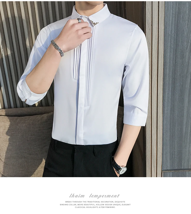 YASUGUOJI Новый 2019 Летняя мода Slim Fit рубашка Для мужчин, не требует глажки рубашки половина хлопчатобумажная футболка с длинным рукавом с