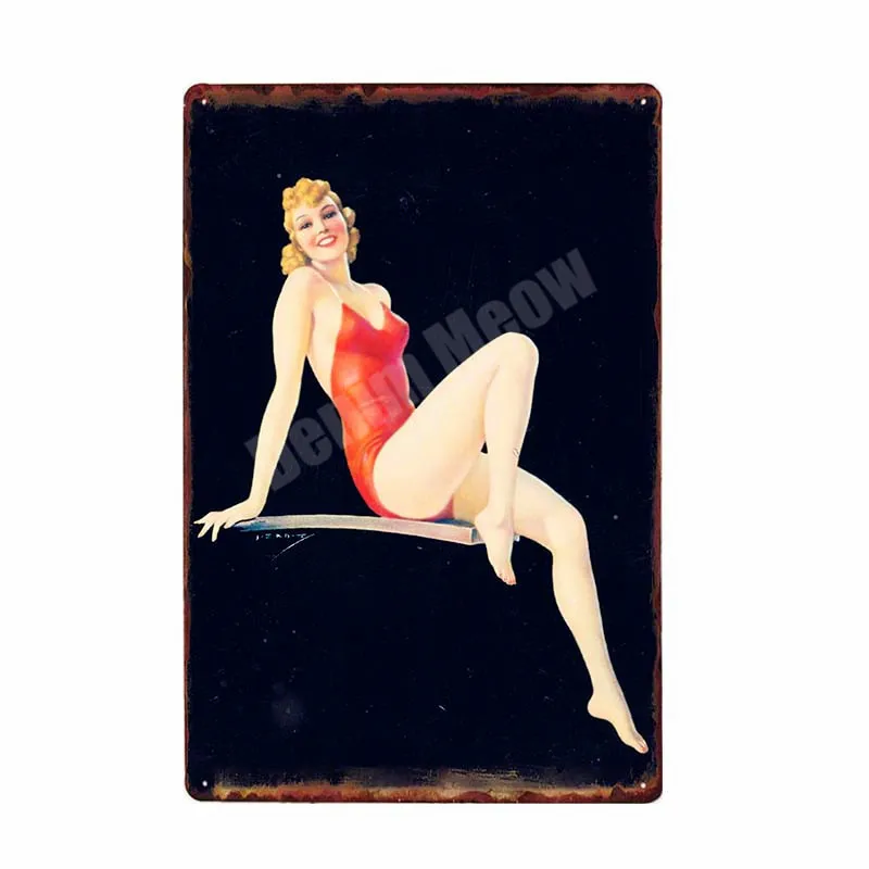 B Pin Up Girl Metal Tin Signs Sexy Lady Vintage Poster Sweet Pickin Art Painting Craft Pub Bar Club Garage Home Wall Decor N292 - Color: B