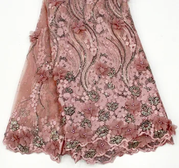 

African 3d lace embroidered fabric french net tulle mesh sequence stones 2019 high quality beaded Swiss voile cord sequins lace
