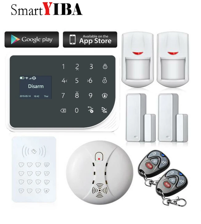 SmartYIBA Нидерланды/русский/испанский голос WiFi GSM GPRS Беспроводной охранной сигнализации Системы сенсорная клавиатура Дым пожарный Сенсор