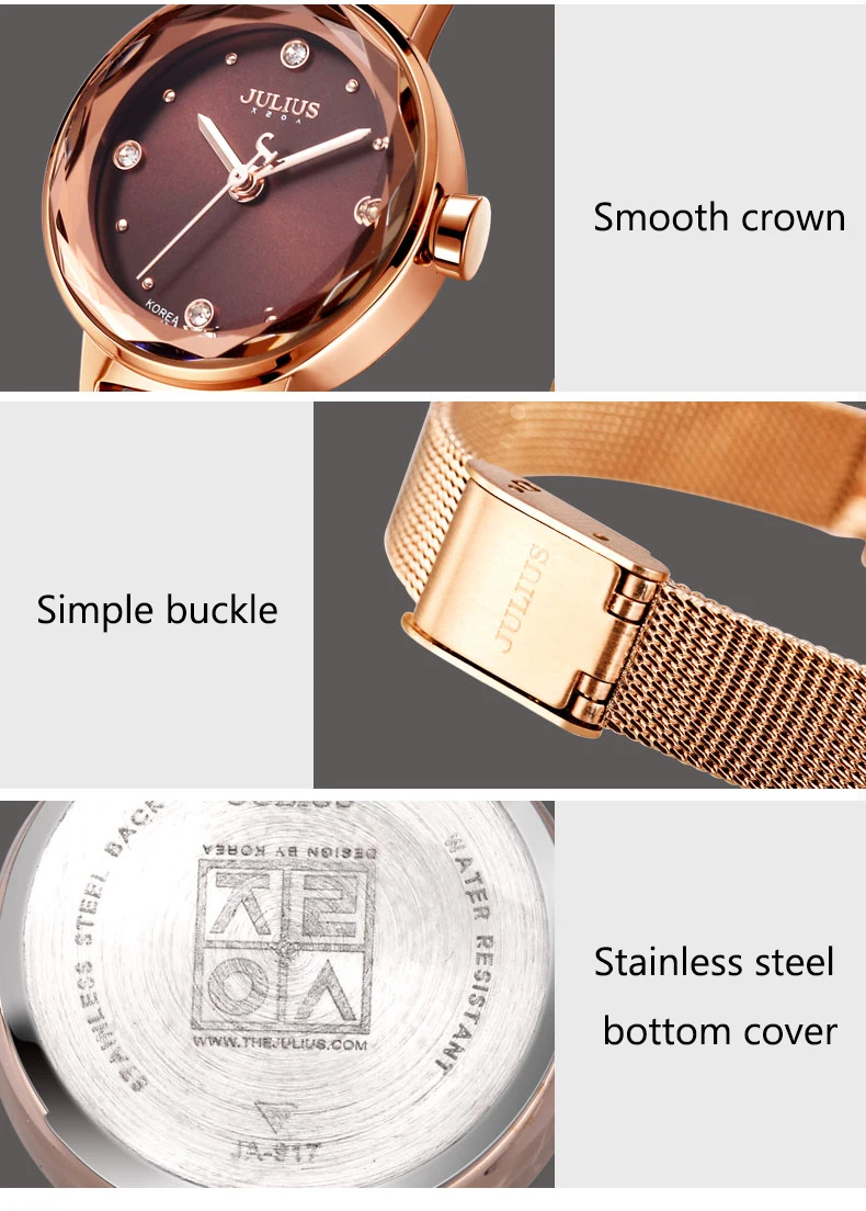 Julius Брендовые женские часы водонепроницаемые кварцевые часы из нержавеющей стали с сеткой простые многоразовые зеркальные часы-браслет