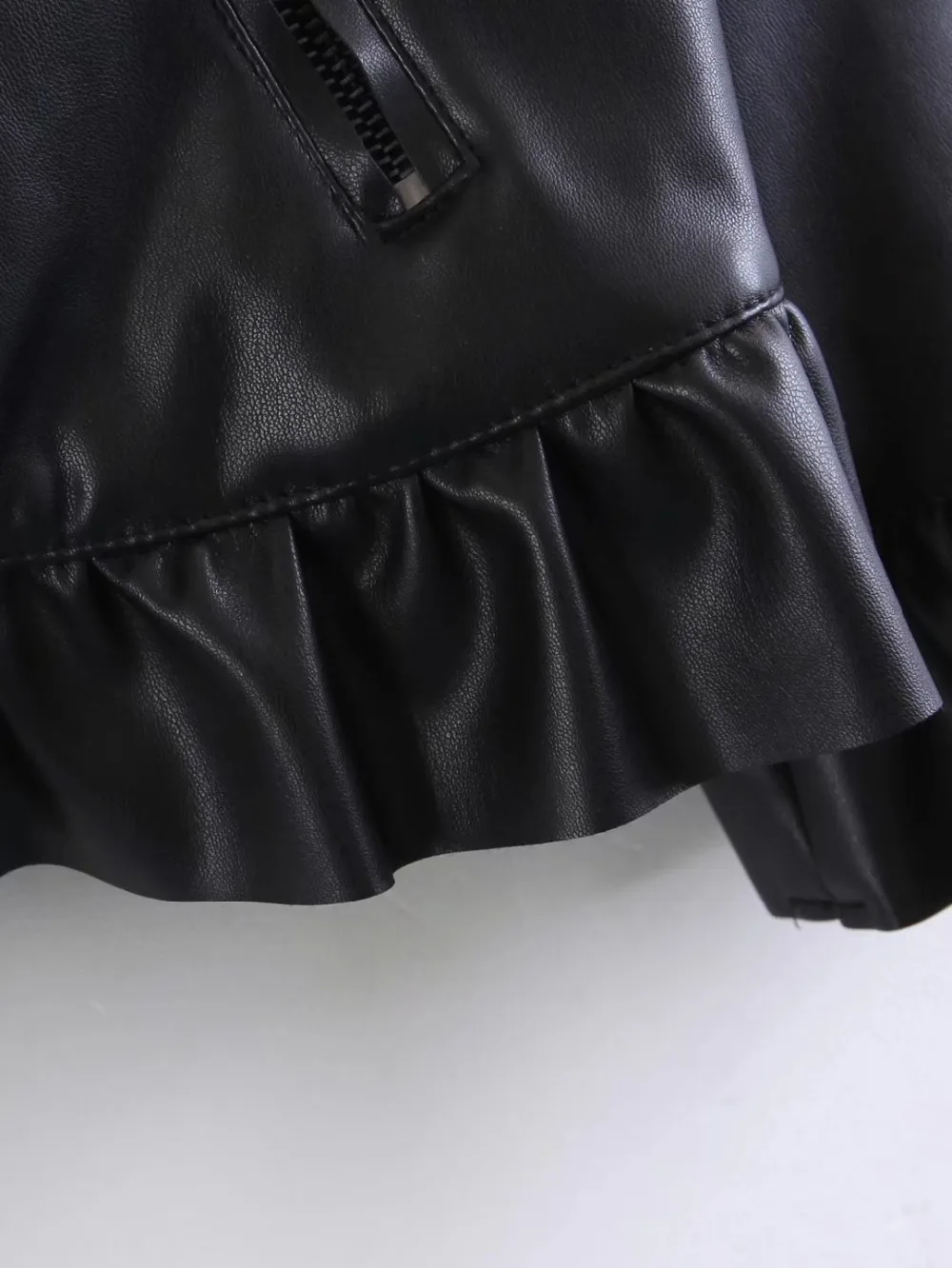 Женская кожаная куртка милое пальто из искусственной кожи с оборками стильное пальто с карманами на молнии короткое пальто Куртки из искусственной кожи