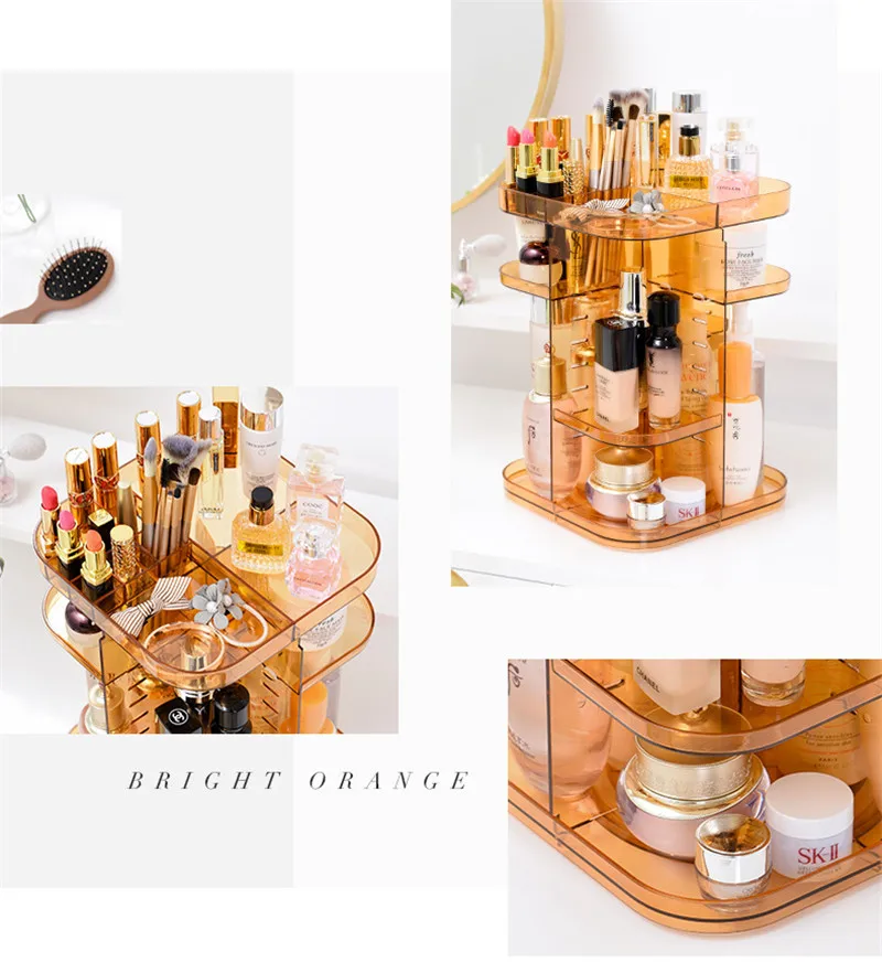 360-degree Rotating Makeup Organizer cosmetic Display Case round jewelry storage rack box Adjustable Cosmetic Storage Rack