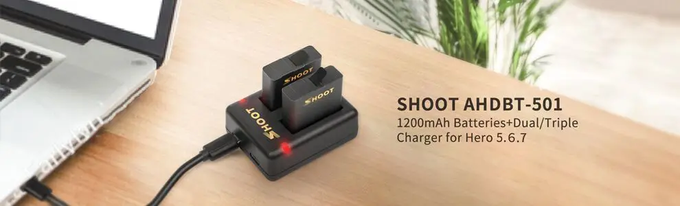 SHOOT Dual port зарядное устройство с 2 шт. 1220 мАч батарея для GoPro Hero 5 6 7 черный Cam для Go Pro Hero 7 5 изменение аксессуар