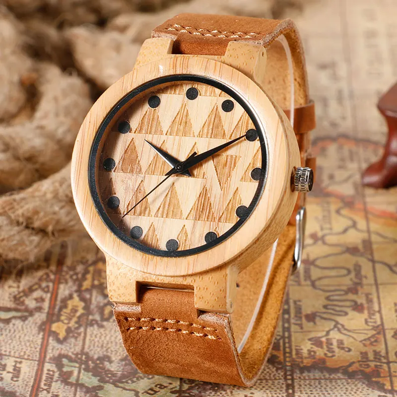 Vente Mode En Bois Montres avec Véritable En Cuir Creative Light Bambou Montre Pour Femmes Hommes Relojes de madera